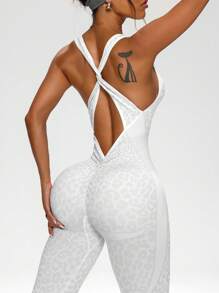 Slayform Slayform 1pc Leopard Print Ruched Back Deep V Flared Jumpsuit Y2k Glowmode - Multicolor - View 6