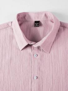 Manfinity Homme 男士纯色单排扣休闲/商务短袖衬衫 - 粉色 - 查看 6