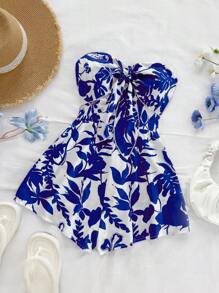Soleia Mono sin mangas con estampado total y anudado para mujer, para el verano - Azul y blanco - Ver 4