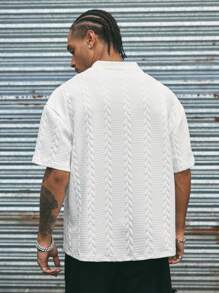 AXEPEAK 男式字母图案针织 Polo 衫，常春藤风格，返校季，街头风版 - 白色 - 查看 3