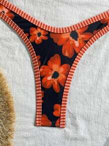 Swim Mod 2 件套女士时尚可爱假日随机印花露肩短款比基尼上衣和抽绳下摆可爱泳裤比基尼套装 - 彩色 - 查看 6