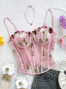 Soleia WYWH 度假绿色鱼骨刺绣网眼文胸 - 淺粉色 - 查看 5