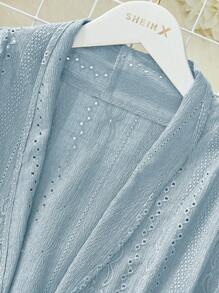 SHEIN Lady Four Season Blue Hollow Textured Cardigan Women's Coat Office Outfits For Women