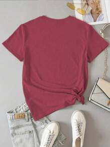 Camiseta de manga corta de verano informal para mujer con estampado de sol - Color caoba - Ver 2