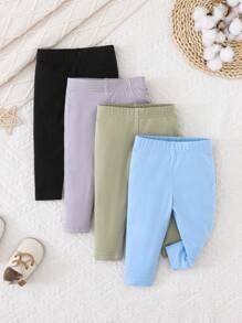 SHEIN Vintaside Kids 4 件/包婴儿和男童 1-24 个月休闲百搭纯色紧身裤，百搭组合包，四季皆宜“Hello World” - 彩色 - 查看 7