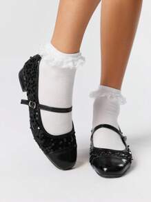 ROMWE Black Chunky Sole, Leather & Glitter Panel Mixed, Unique Design, Fashionable & Eye-Catching, Easy To Wear With Vibe - Black - View 3