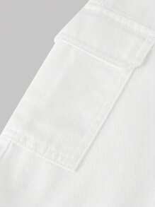 SHEIN Girlism Tween Girl Y2K 纯色宽松休闲牛仔工装短裤，夏季服装 - 白色 - 查看 4