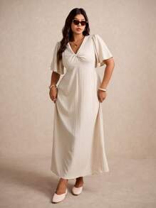 Elaquor Plus Size Casual Resort Textured Twist Front Waist Cinched A-Line Dress