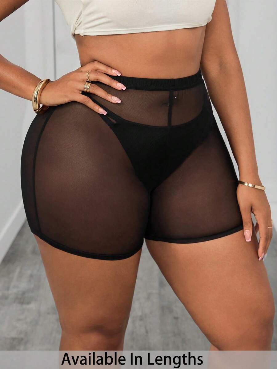 SHEIN PETITE CURVE Plus Sheer Mesh Biker Shorts Without Panty