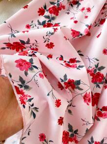 少女连衣裙，优雅的粉色玫瑰花卉印花连衣裙，细肩带，荷叶边下摆，蝴蝶结装饰，A 字廓形，适合度假、上学、春夏季 - 彩色 - 查看 6