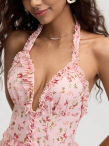 SHEIN MOD Women's Summer Romantic Ruffled Ditsy Floral Halter Neck Dress,Honeymoon Outfits Woman,Vacation Outfits Woman,Women Birthday Outfit, Women Casual Dress, Woman's Summer Dress,Graduation Dress,Wedding Guest Dress Women,Flowy Dress,Party Dress,Women Dresses Birthday, Rave Outfits Festival,Y2k Clothes,Floral Dress Women,Brunch Outfits For Women