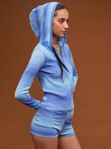 COUREZ 太空染色针织缩水连帽衫 / 女士夏季上衣 / 街头休闲 / Y2K 复古风 - 彩色 - 查看 2