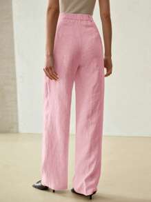 MOTF PREMIUM 亚麻压褶裤 - 粉色 - 查看 6
