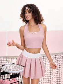 SHEIN MOD Pink Back To School Cute Sports 2 Pieces Set - Tank Top & Pleated Skirt - Pink - View 6