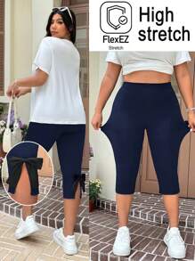 SHEIN EZwear Pantalones capri azul marino de talla grande, casuales - Azul Marino - Ver 2