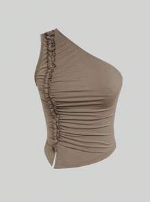 3-Piece Set Women Solid Color Frill Trim One Shoulder Top - Multicolor - View 6