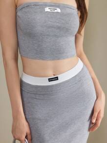 Muvela Women Short Bandeau Knit Top And Mini Skirt 2 Pieces Set, Casual Daily Summer Two Piese Set Women Skirt And Top Set