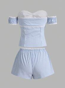 Sweetina 女士日常两件套服装 - 藍色 - 查看 2