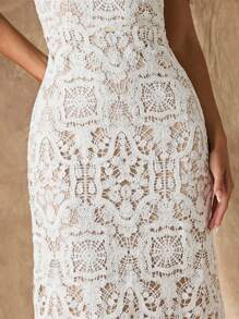 Glamine Đầm dự tiệc dây mảnh ren hoa thanh lịch dành cho nữ, đầm trắng nữ, đầm sinh nhật nữ, đầm ngắn nữ, quần áo mùa hè nữ. - trắng - Xem 8