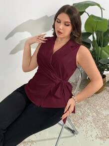 Firerie Plus Size Women Elegant Commuting Chic Vacation Delicate Afternoon Tea Slightly Sexy Date Music Party INS Vintage College Beach Photo Casual Sophisticated Commute Wrapped Tie Back Sleeveless Vest, Spring/Summer,Business Casual In Fall/Winter