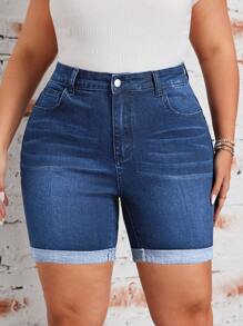 EMERY ROSE Plus Size Women Cuffed Pocket Casual Denim Shorts