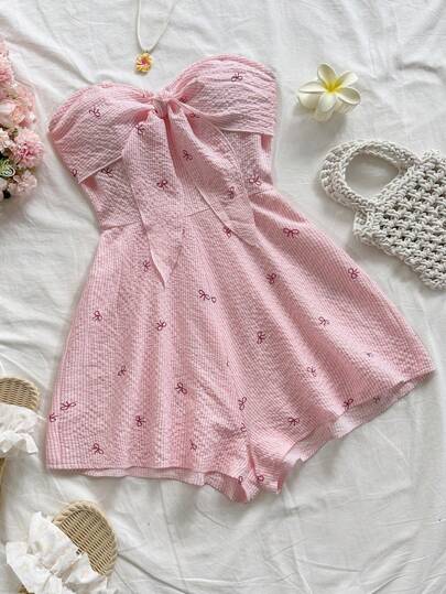 Soleia Mono de mujer para vacaciones, carnaval, crucero de playa, con diseño de rayas rosas y blancas con moño, con pliegues delanteros y espalda retorcida, de ajuste holgado, apropiado para fiestas, citas, té de la tarde, atuendo de verano