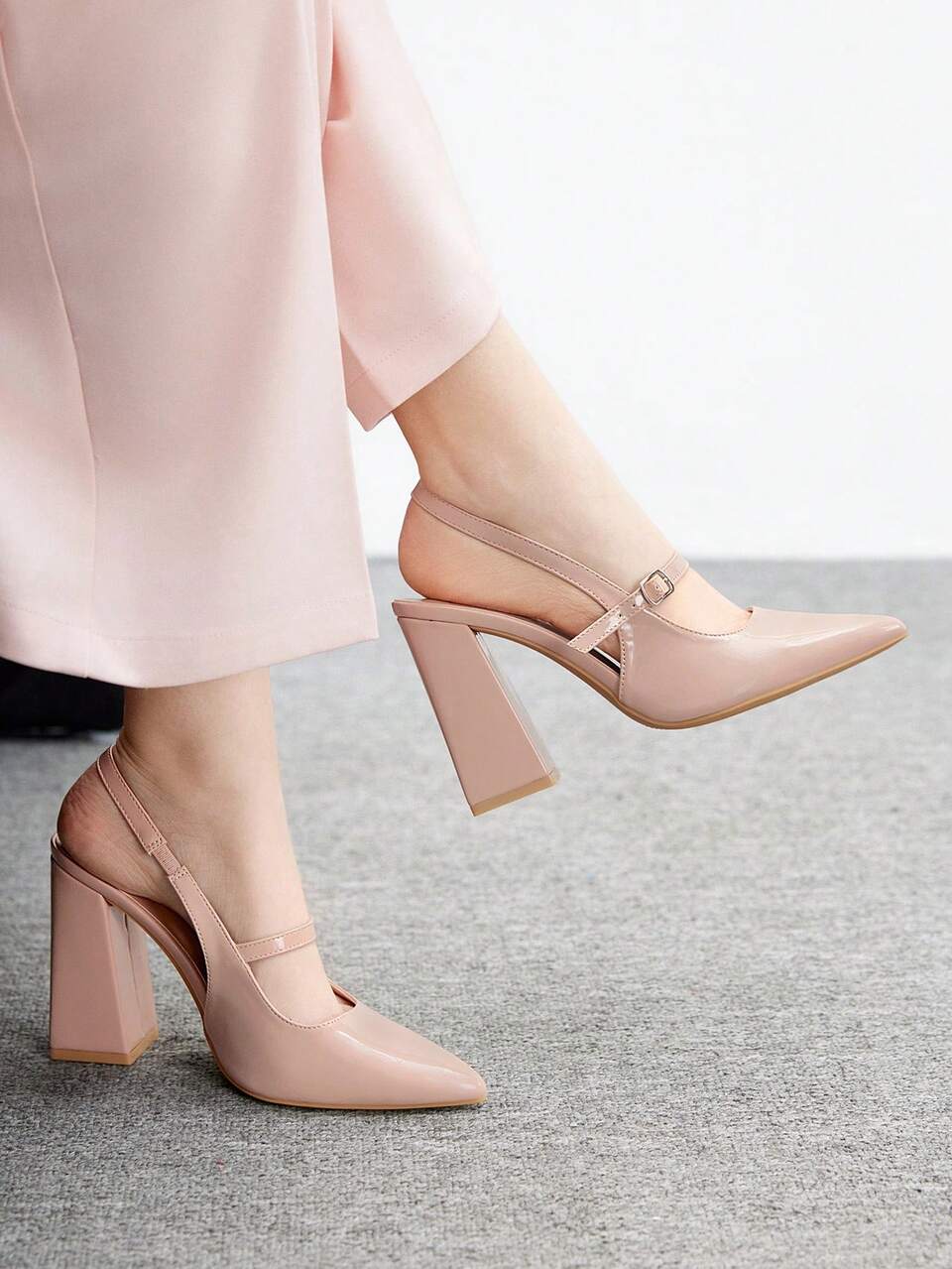 CUCCOO BIZCHIC Women's Fashion Pink Chunky Heel Pointy Toe Slingback Pumps, Basic Style For Christmas