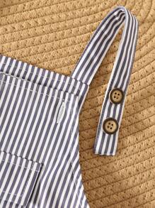 SHEIN Newborn Baby Boys/Girls Summer Casual Versatile Blue & White Striped Bib Pants Romper - Multicolor - View 8