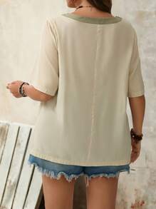 EMERY ROSE Áo thun nữ cổ tròn thêu mùa hè, áo cánh đi làm thường ngày ở nông thôn - Nhiều màu - Xem 2