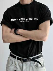 DAZY 字母印花T恤，时尚适合夏季 - 黑色 - 查看 5