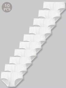 SHEIN 10pcs/Set All-Match Cotton Blend Comfortable & Versatile Briefs For Young Girl Suitable For All Seasons - White - View 4