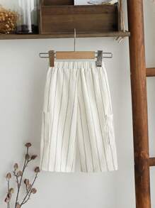 SHEIN Vintaside Kids Baby Boys Infant Casual Everyday Simple Versatile Fashion Striped Wide Leg Pants, Loose & Comfortable, Suitable For Baby's Daily Activities, Outdoor Play And Vacation Wear