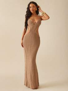 Hauture Women's Sexy Summer Elegant Vacay Ivory Knit Maxi Dress