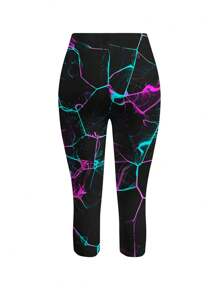 Quần legging Capri họa tiết hình học cạp cao cỡ lớn cho nữ - Quần legging bó sát co giãn thường ngày, thích hợp để mặc hàng ngày, - Nhiều màu - Xem 2