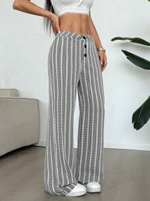 Flirla 2025 Spring/Summer Plaid Button Design Multicolor Jacquard Fresh Pants Fall Cloth For Women - Black - View 4