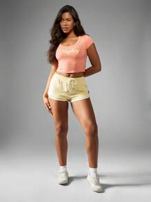 Missguided x Playboy Curve Hugging Baby Tee Crop Top Fitted Scoop Neck Short Sleeve Cotton Blend Summer Essential Athletic Lounge Active Wear