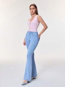SHEIN BAE Casual Faded Slim Flare Jeans For Summer ,Butt Lifting Jeans Women - Light Wash - View 3
