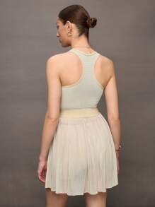Activina Women Solid Color Mesh Patchwork Sleeveless Activewear Dress, Suitable For Tennis, Ping Pong - Khaki - View 3