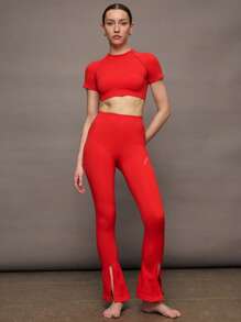 Activina Damen Einfarbige Fitness Sport Hose mit geteiltem Saum und elastischem Bund für den Alltag