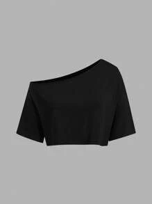 Flirla 大码三件套短袖T恤套装，黑白灰，夏季，露肩设计