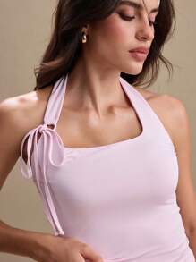Easify SHEIN Sport Women's Pink Adjustable Halter Loose Fit Backless Casual Comfortable Waist Drawstring Sports Vest, Spring/Summer