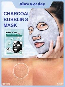 Slow Sunday 竹炭泡泡面膜，保湿竹炭泡泡面膜 1 片装，去除多余油脂和污垢，疏通毛孔，令肌肤容光焕发、洁净清爽，控油，深层清洁，韩国面膜，韩妆，情人节礼物，斋月礼物，斋月聚会及礼品，派对理想之选 - 黑色 - 查看 6