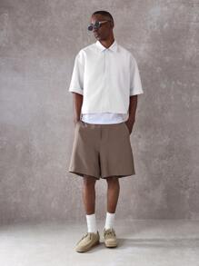 SUMWON 纹理泡泡纱纽扣短袖短款衬衫宽松版型现代夏季休闲宽松廓形度假装 - 白色 - 查看 6