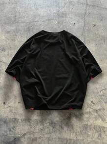 AXEPEAK 男士针织时尚休闲宽松短袖T恤，拼接设计，夏季，街头风 - 彩色 - 查看 2