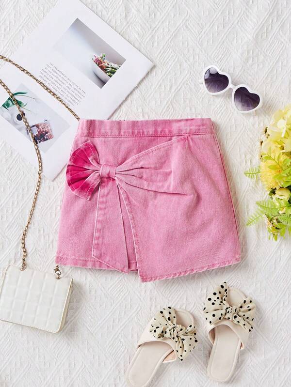 SHEIN Falda vaquera azul estilo Y2K con decoración de lazo para niña, casual de primavera y verano para vacaciones, campo, boho, uso en casa y playa