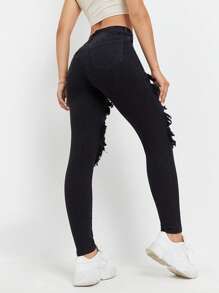 SHEIN ICON Cut-out Skinny Cropped Jeans - Black - View 2