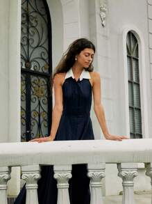 Briarwyn Woven Off-Shoulder Backless Dress For Women - Blue - View 8