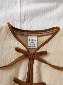 Travachic KIDS Cute "Babygirl" Bow Decor Apricot Short Sleeve Top, Versatile Summer Holiday Wear - Apricot - View 4