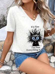 EMERY ROSE Women's Slim Fit Abstract Design T-Shirt, Suitable For Summer - Multicolor - View 4