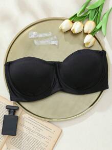 SHEIN 婚礼可拆卸透明肩带性感钢圈薄杯文胸 - 黑色 - 查看 5